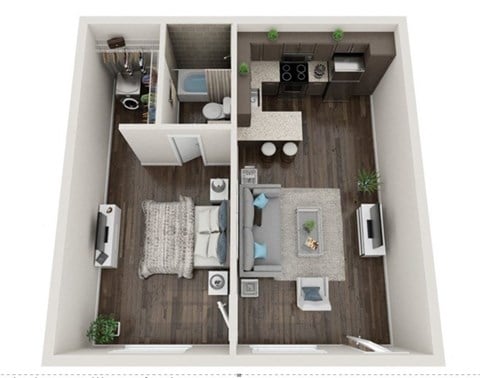 Floor plan for 1 bed, 1 bath, 465 sqft